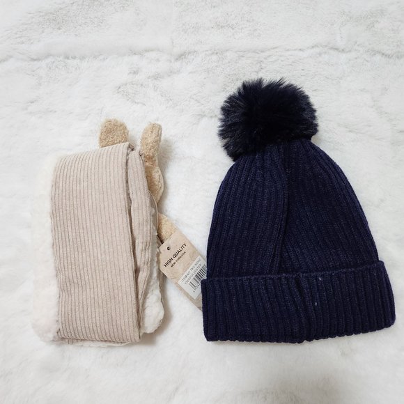 COPY - Scarve+Cap Navy/Beige Kids set, One Size - Picture 4 of 6